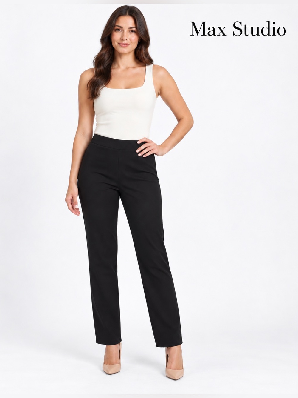 Max Studio NWT Black High Waist Skinny Pants Size Large Stretch Knit Ankle